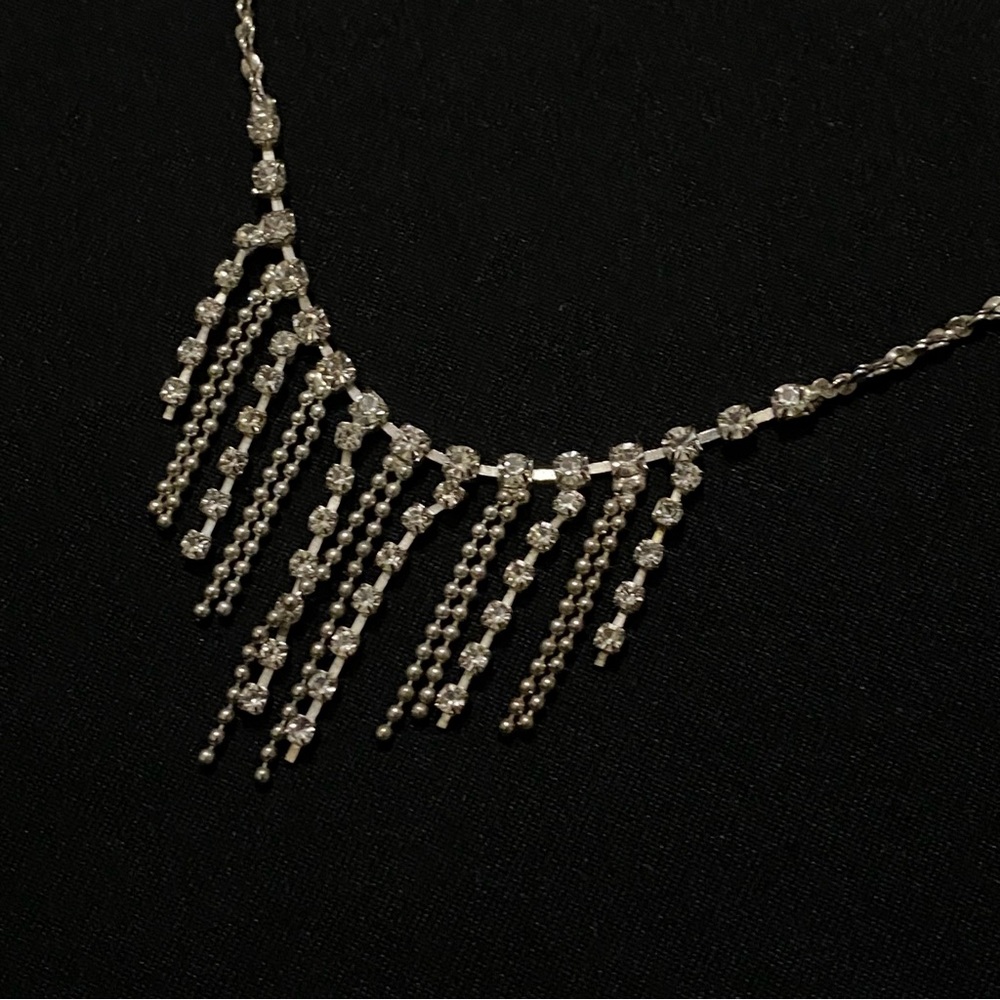 Silver-Tone Crystal Fringe Necklace - Elegant Sparkling Statement